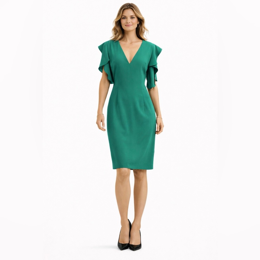 Anthropologie Mika Mindel Dress 10 Emerald Green Flutter Short Sleeve V Neck